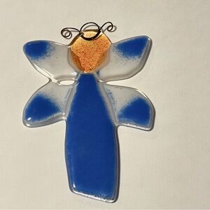Christmas Angel Fused Art Glass Holiday Hanging Ornament Or Suncatcher OOAK